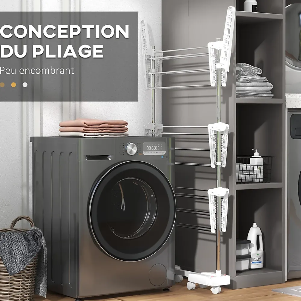 Homcom Sechoir à linge étendoir pliable ailes latérales sur 3 niveaux