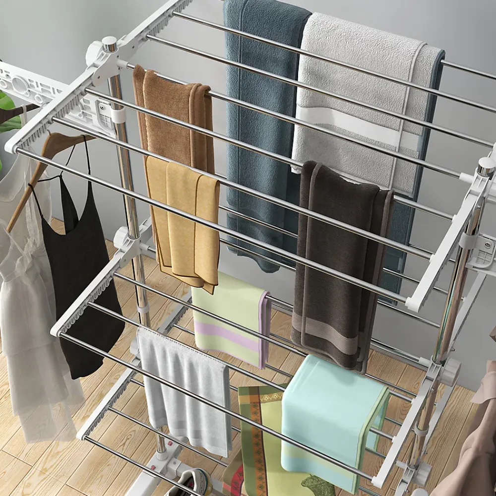 Homcom Sechoir à linge étendoir pliable ailes latérales sur 3 niveaux