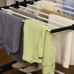Etendoir À Linge|Homcom Sechoir à linge étendoir pliable 3 niveaux 2 ailes latérales à cintres acier blanc PP noir