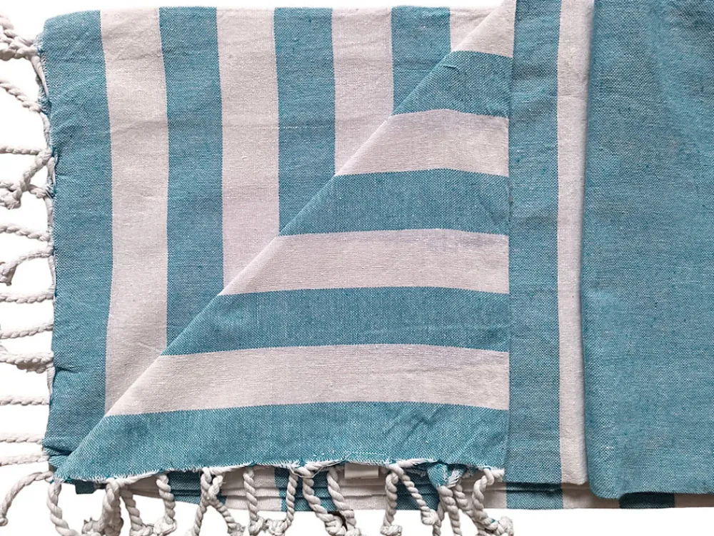 Serviette De Bain|Dylrev Serviette de Plage Fouta Rayée 90x180cm en Bleu avec Franges - Idéale pour vos Baignades