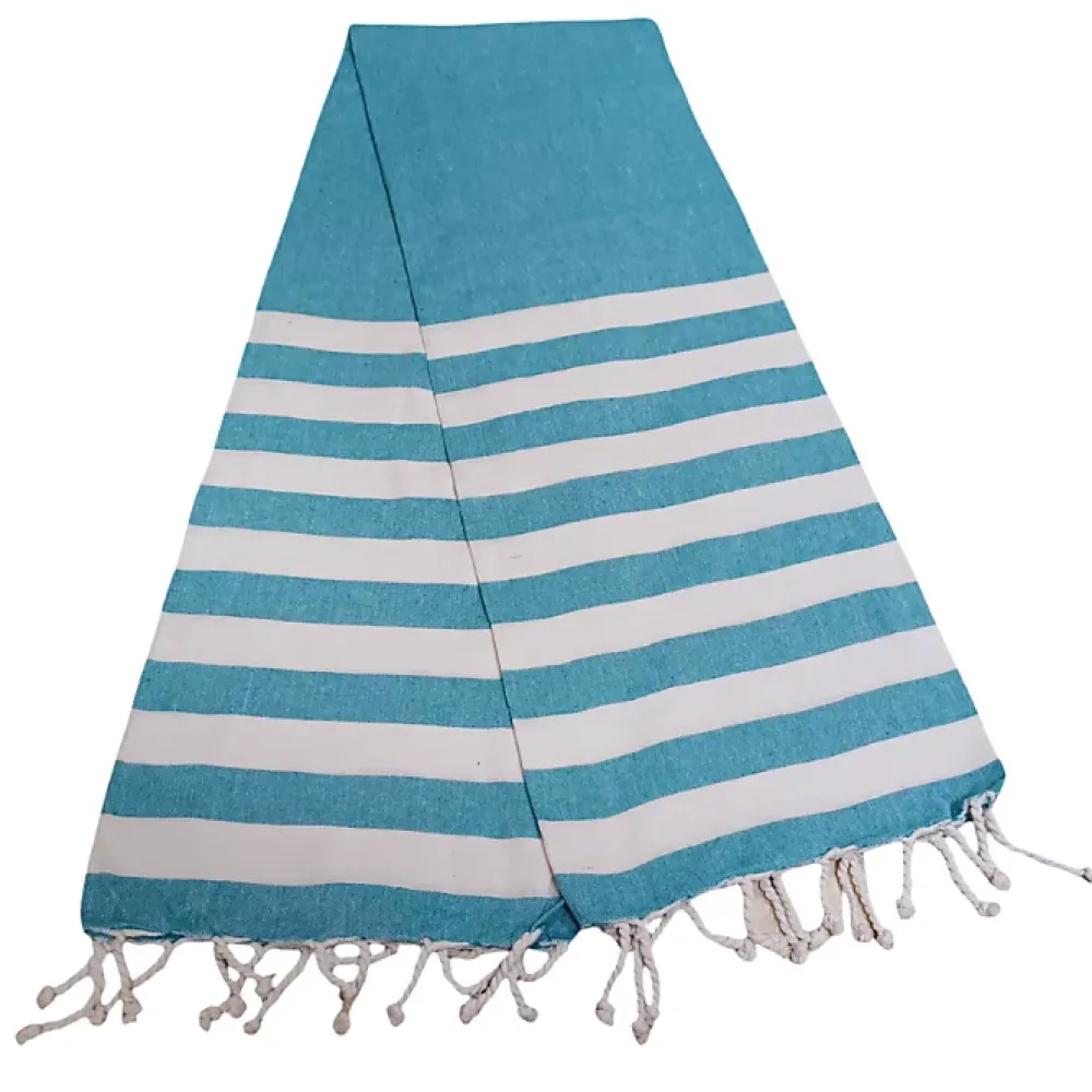 Serviette De Bain|Dylrev Serviette de Plage Fouta Rayée 90x180cm en Bleu avec Franges - Idéale pour vos Baignades