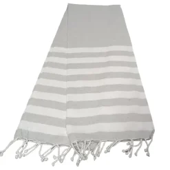 Serviette De Bain|Dylrev Serviette de Plage Fouta Rayée avec Franges - Lot de 4 - 90x180cm - Gris - Élégante et Pratique