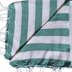 Dylrev Serviette de Plage Fouta Rayée avec Frange - Lot de 2, Vert, 90x180cm