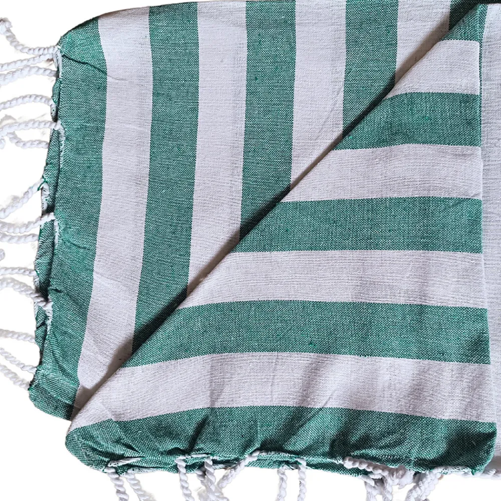 Dylrev Serviette de Plage Fouta Rayée avec Frange - Lot de 2, Vert, 90x180cm