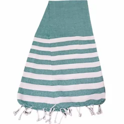 Dylrev Serviette de Plage Fouta Rayée avec Frange - Lot de 2, Vert, 90x180cm