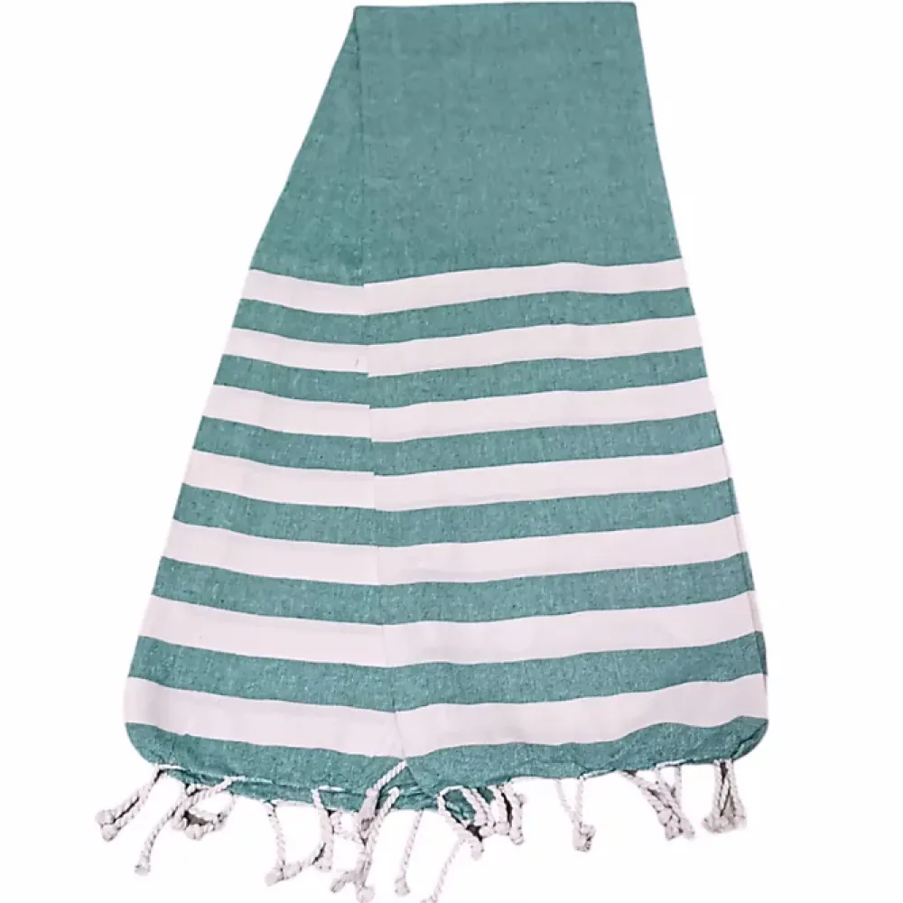Dylrev Serviette de Plage Fouta Rayée avec Frange - Lot de 2, Vert, 90x180cm