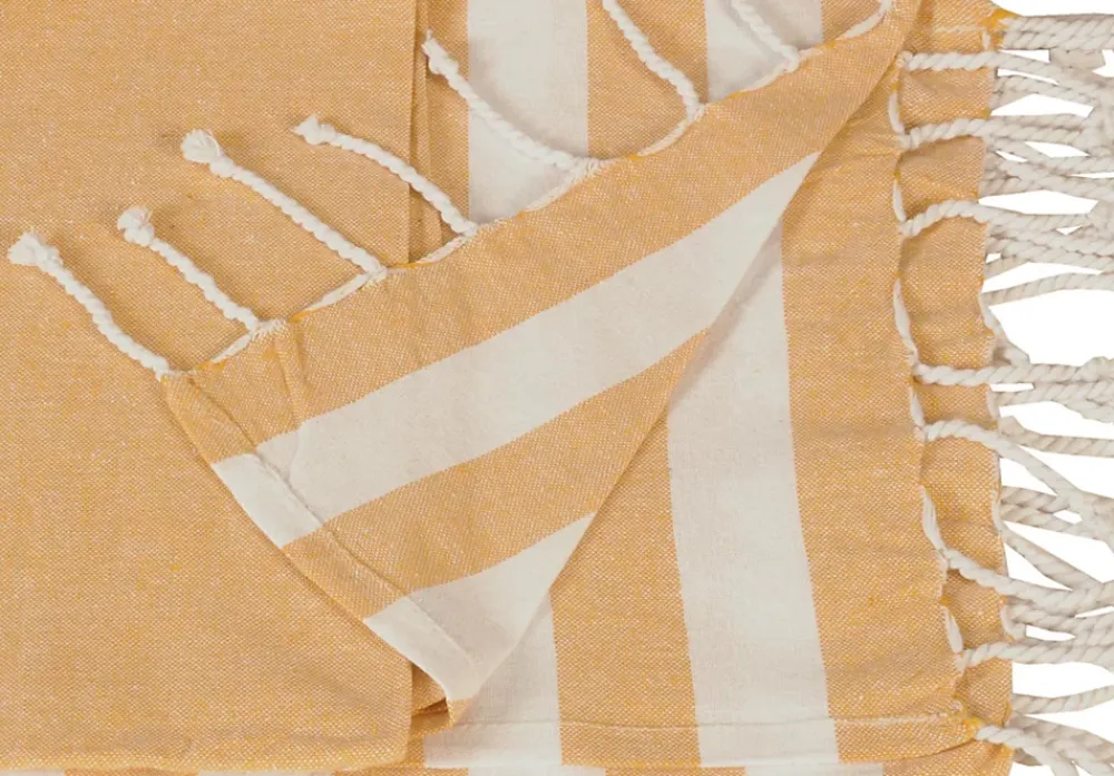Dylrev Serviette de Plage Fouta Rayée avec Frange 90x180cm en Moutarde -