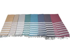Dylrev Serviette de Plage Fouta Rayée avec Frange 90x180cm en Moutarde -