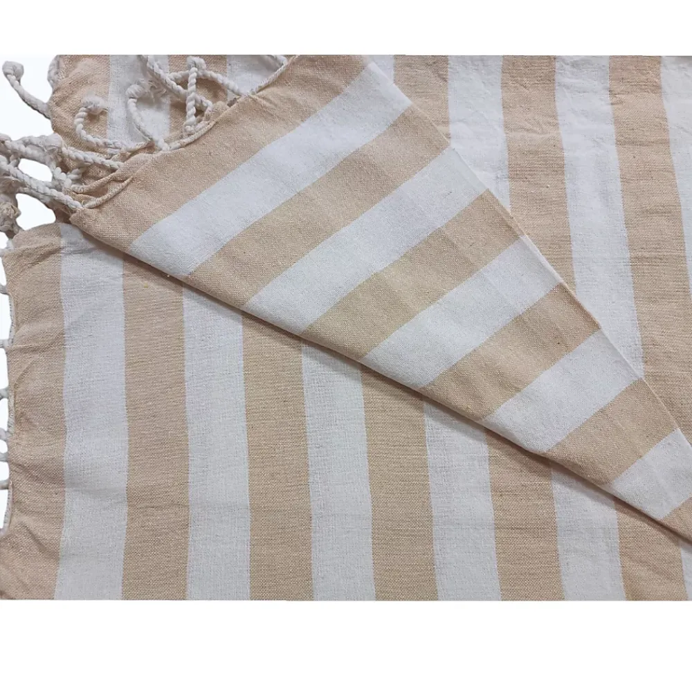Dylrev Serviette de Plage Fouta Rayée avec Frange - Lot de 4 en Lin 90x180cm