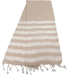 Dylrev Serviette de Plage Fouta Rayée avec Frange - Lot de 4 en Lin 90x180cm