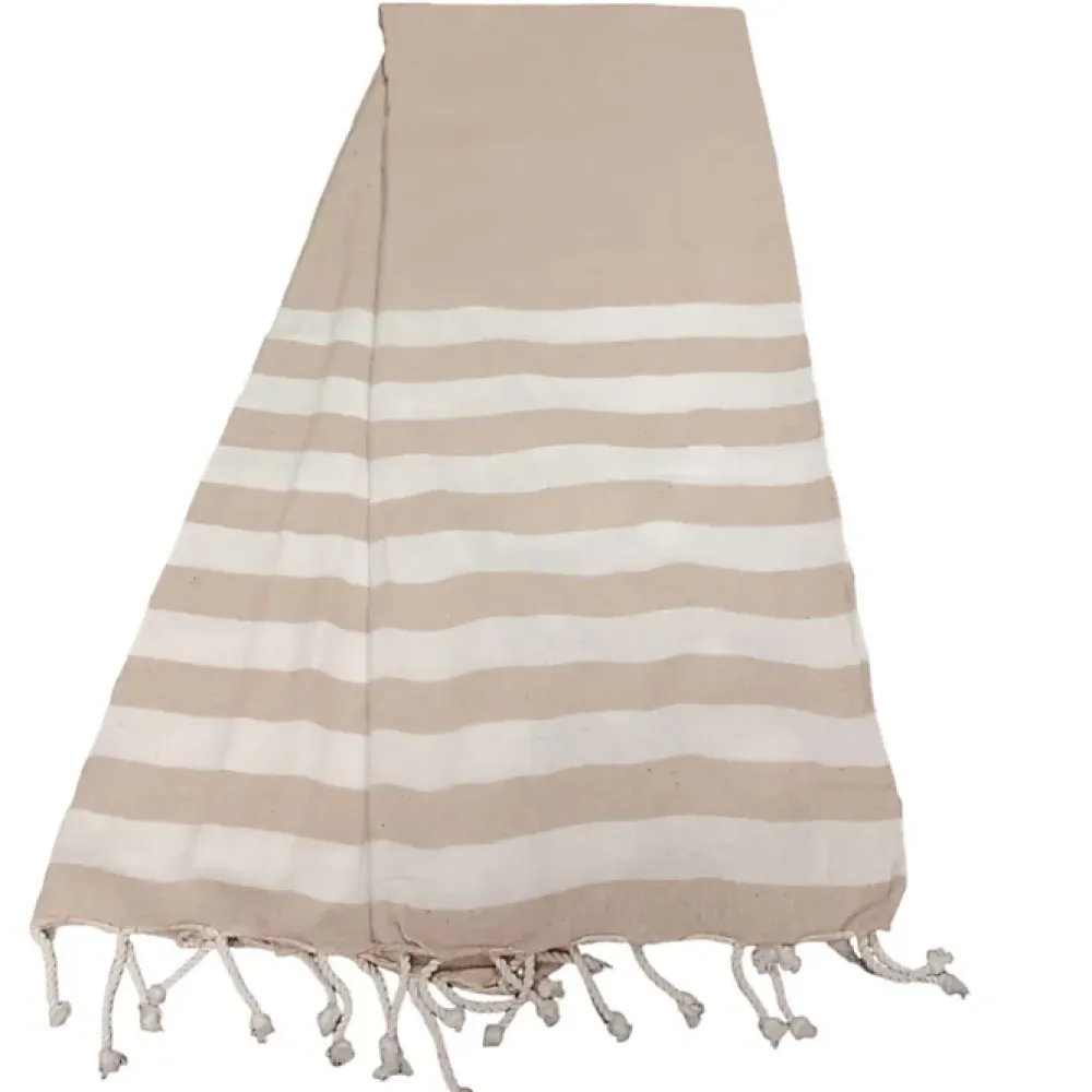 Dylrev Serviette de Plage Fouta Rayée avec Frange - Lot de 4 en Lin 90x180cm