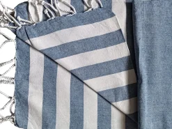 Serviette De Bain|Dylrev Serviette de Plage Fouta Rayée 90x180cm en Lot de 2 - Marine par
