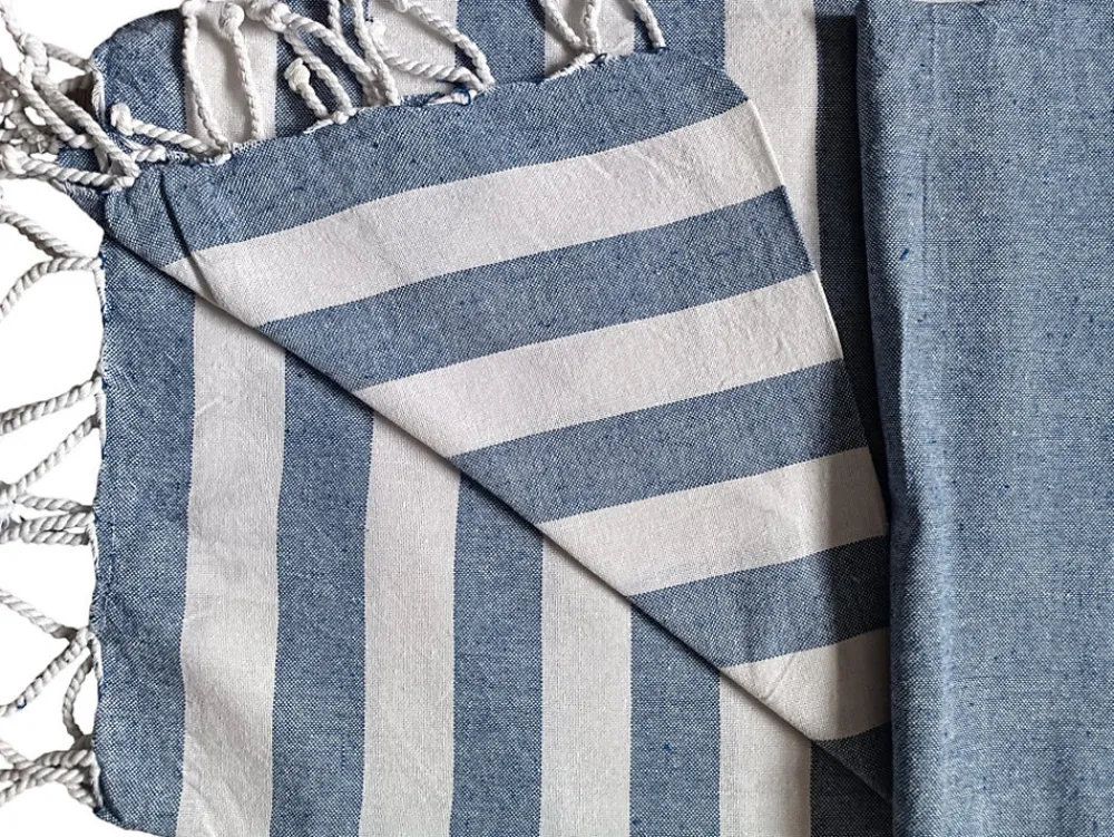 Serviette De Bain|Dylrev Serviette de Plage Fouta Rayée avec Frange 90x180cm - Lot de 4 en Marine