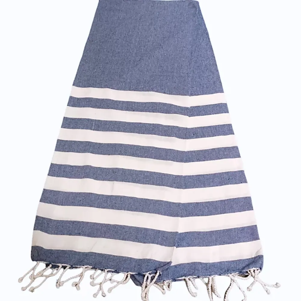 Serviette De Bain|Dylrev Serviette de Plage Fouta Rayée avec Frange 90x180cm - Lot de 4 en Marine