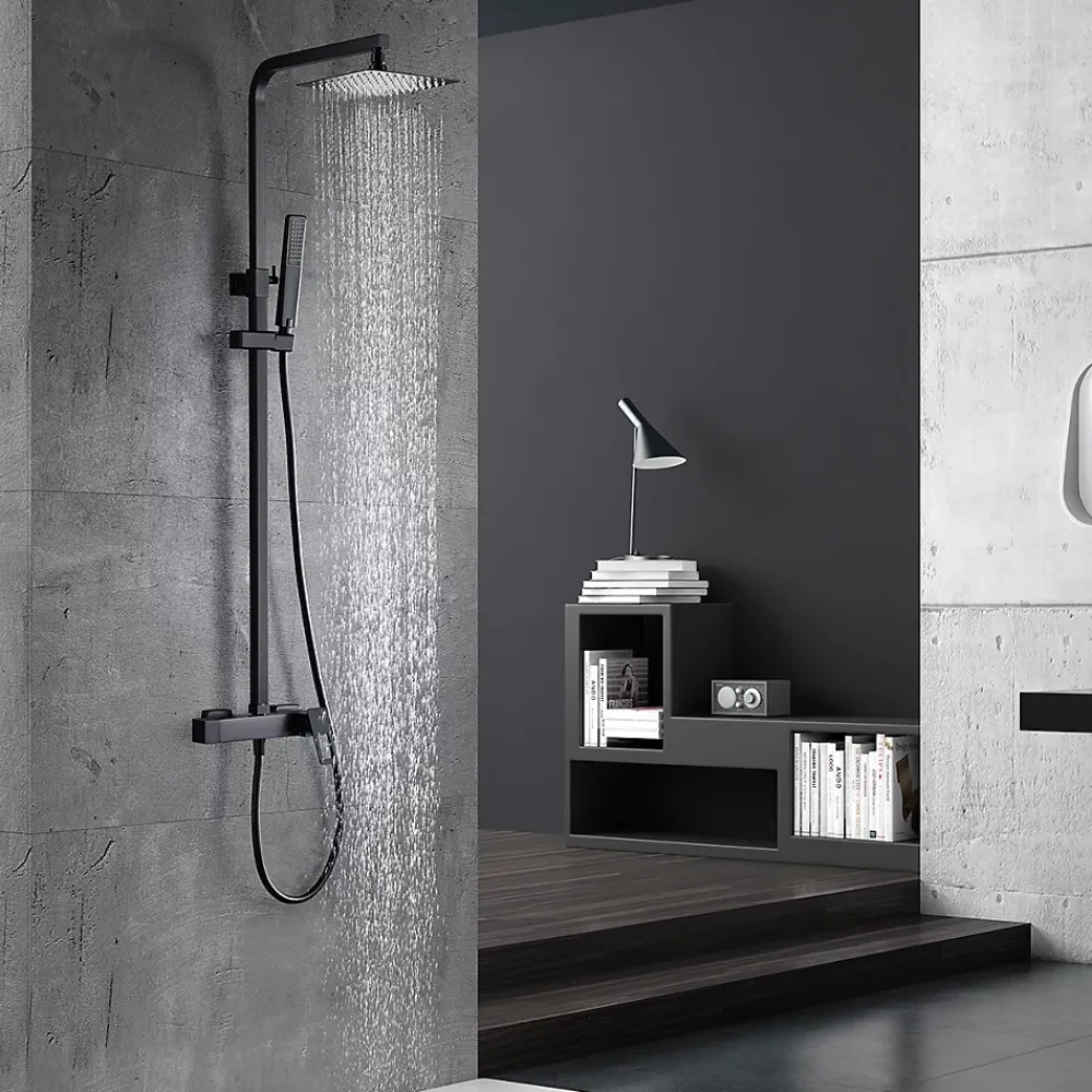 Colonne De Douche Mécanique|Imex Products Set colonne de douche noire mate en acier et laiton mitigeur monocommande