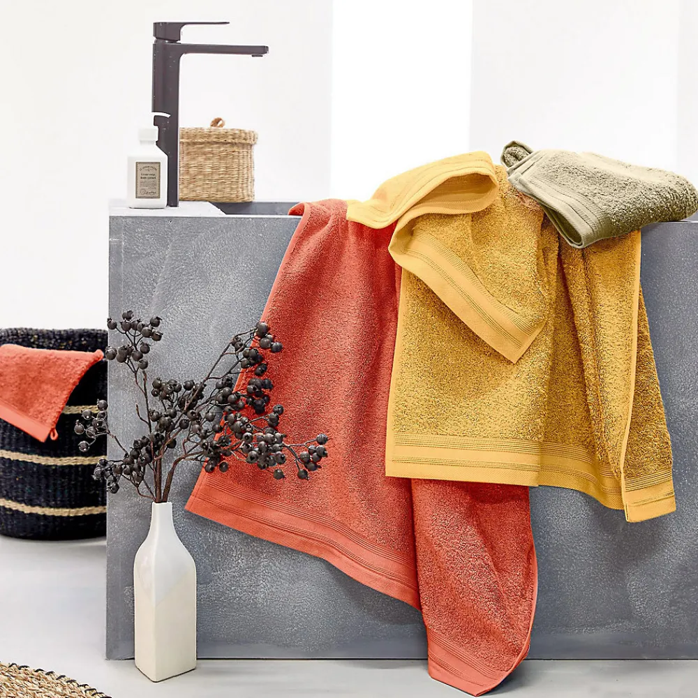 Tradilinge Set de 2 serviettes de toilette en éponge (50x100 cm - Jaune Ocre)