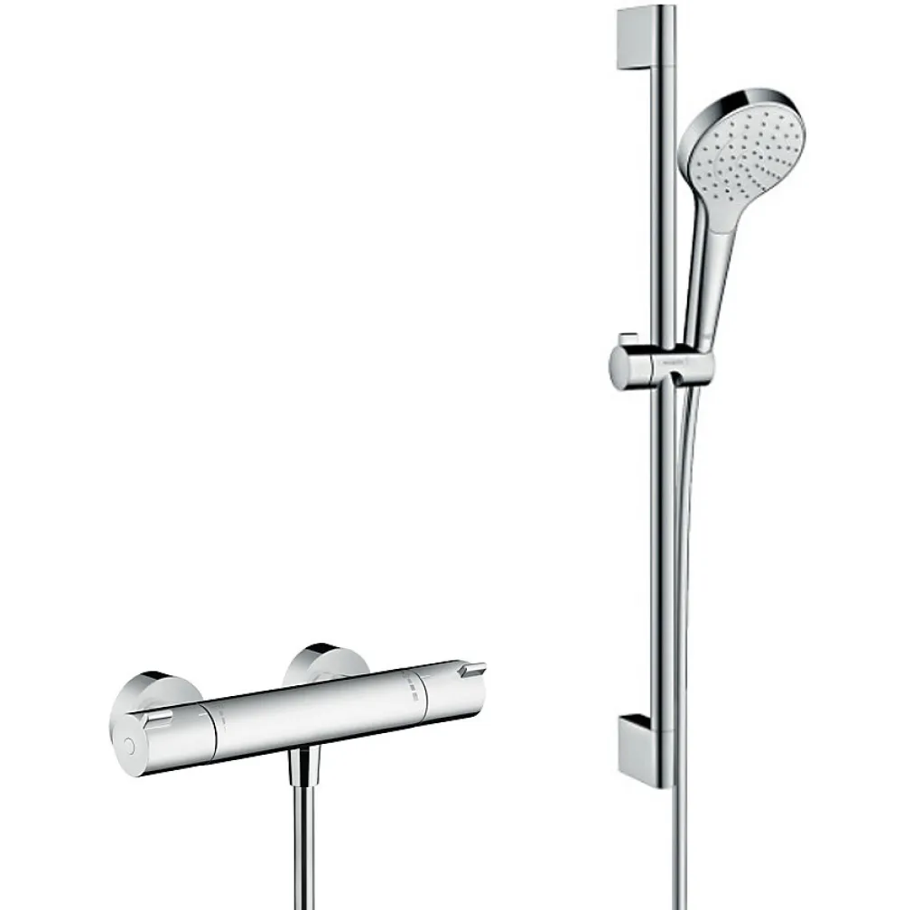 Hansgrohe Set de douche Croma Select S 110 1jet / Unica'Crometta 0,65m + Mitigeur thermostatique de Douche, Chrome (13211000-Crometta3)