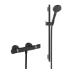 Hansgrohe Set de douche Mitigeur Ecostat Comfort + douchette à main 2 jets + Barre Unica 65 cm, Noir mat (13116670-Vernis)
