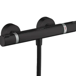 Hansgrohe Set de douche Mitigeur Ecostat Comfort + douchette à main 2 jets + Barre Unica 65 cm, Noir mat (13116670-Vernis)