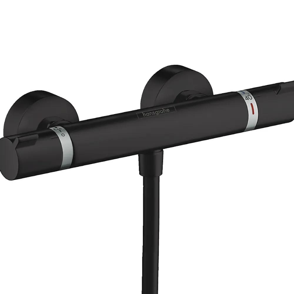 Hansgrohe Set de douche Mitigeur Ecostat Comfort + douchette à main 2 jets + Barre Unica 65 cm, Noir mat (13116670-Vernis)