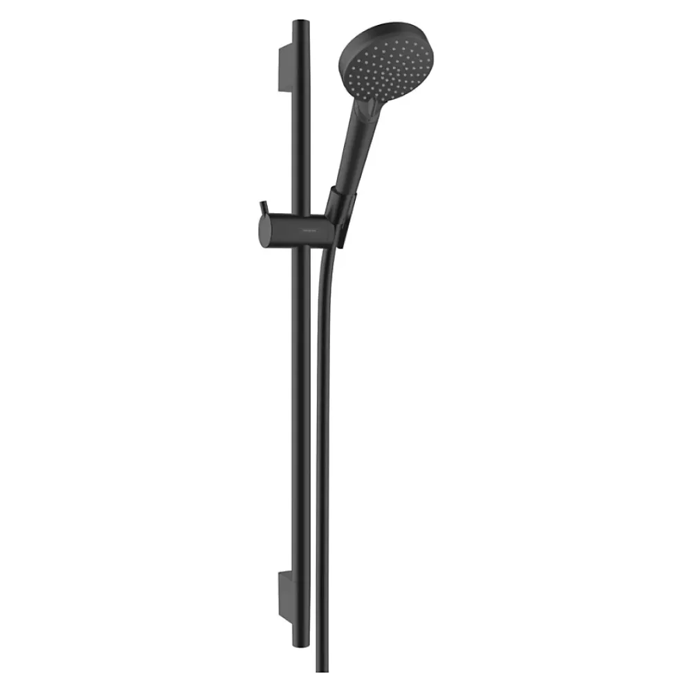 Hansgrohe Set de douche Mitigeur Ecostat Comfort + douchette à main 2 jets + Barre Unica 65 cm, Noir mat (13116670-Vernis)