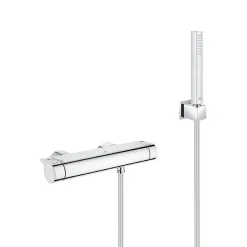 Colonne De Douche Sans Robinetterie|Grohe Set de douche Mitigeur thermostatique Grohtherm + Douchette Stick 1 jet, support mural, flexible, Chrome (34169001-CUBESTICK)