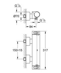 Colonne De Douche Sans Robinetterie|Grohe Set de douche Mitigeur thermostatique Grohtherm + Douchette Stick 1 jet, support mural, flexible, Chrome (34169001-CUBESTICK)