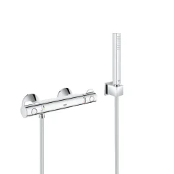 Colonne De Douche Sans Robinetterie|Grohe Set de douche Mitigeur thermostatique Grohtherm + Douchette Stick 1 jet, support mural, flexible, Chrome (34558000-CUBESTICK)
