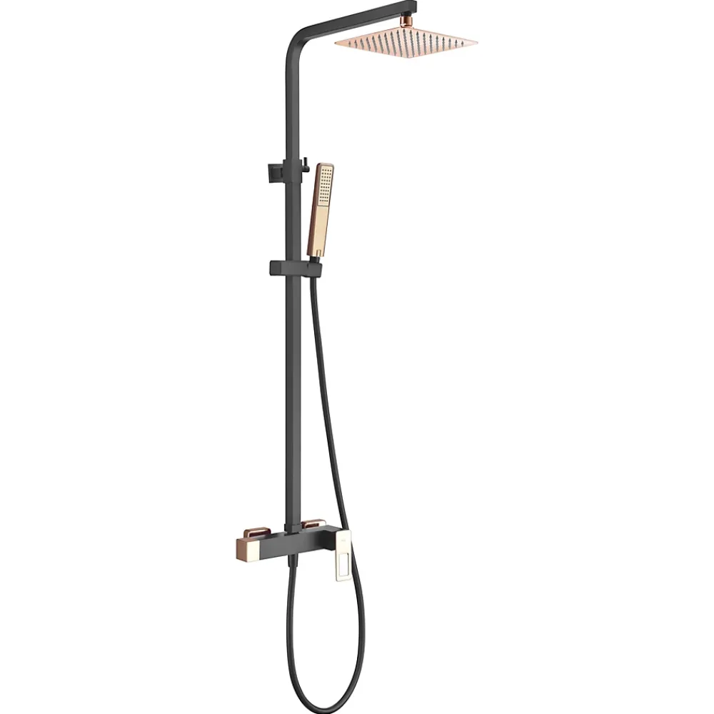 Imex Products Set de douche noir et or rose en acier et laiton avec souffle extra plat 20x20 cm