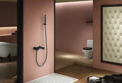 Imex Products Set douche monocommande noir mat en laiton et zamak avec flexible PVC 180 cm