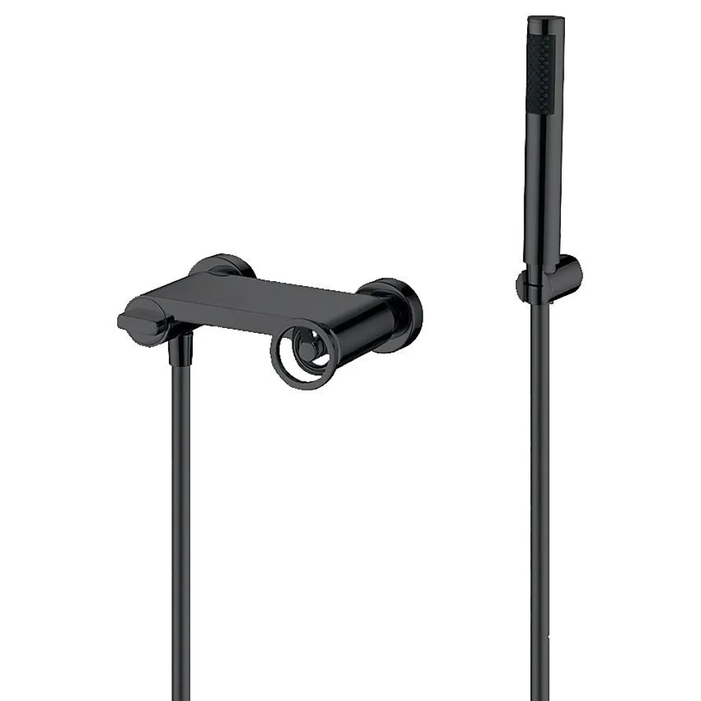 Imex Products Set douche monocommande noir mat en laiton et zamak avec flexible PVC 180 cm