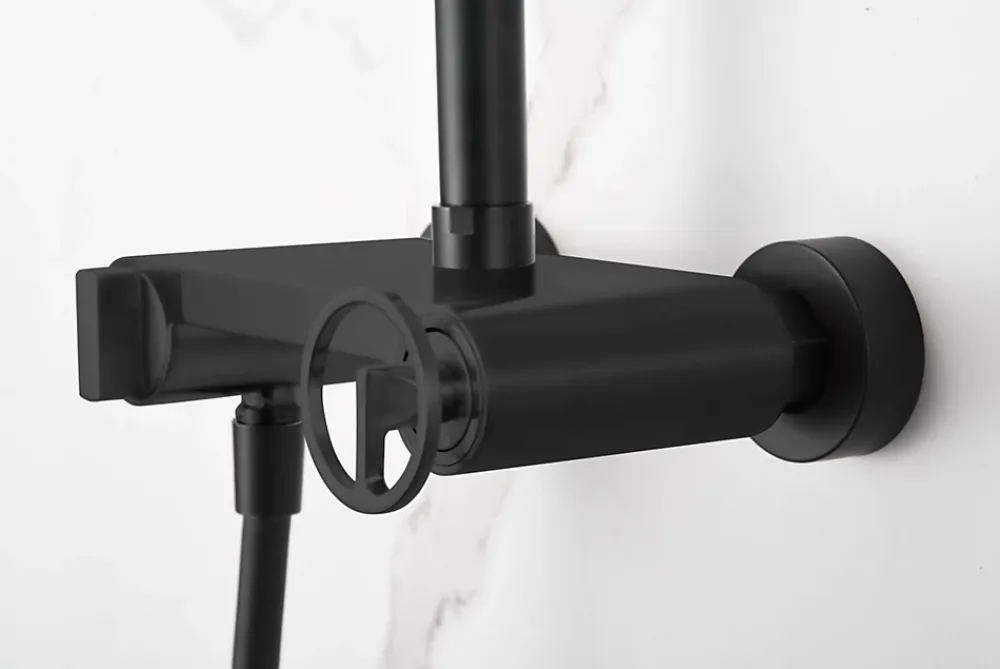 Imex Products Set douche monocommande noir mat en acier et laiton avec barre extensible