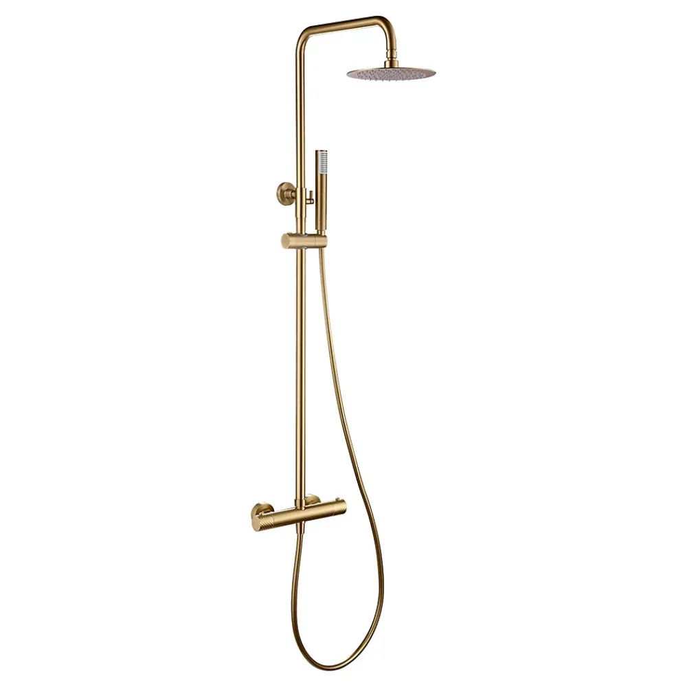 Colonne De Douche Thermostatique|Imex Products Set douche thermostatique or acier et laiton PVD avec douchette extensible anticalcaire