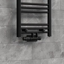 Sèche-Serviettes Eau Chaude|Luxebath Set vanne thermostatique mural noir pour radiateur de salle de bain à raccord central