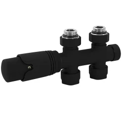 Sèche-Serviettes Eau Chaude|Luxebath Set vanne thermostatique passage noir pour radiateur de salle de bain à raccord central