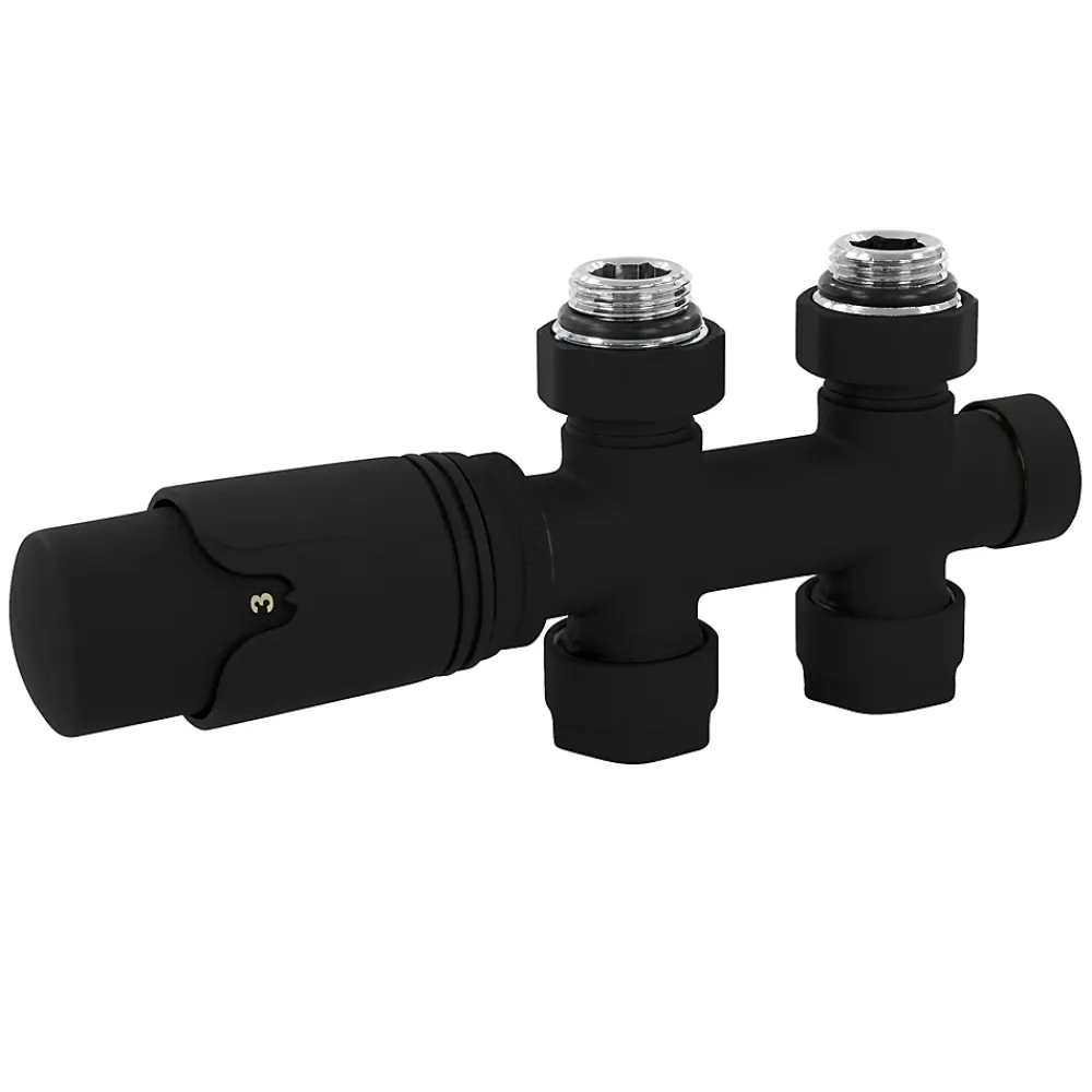 Sèche-Serviettes Eau Chaude|Luxebath Set vanne thermostatique passage noir pour radiateur de salle de bain à raccord central