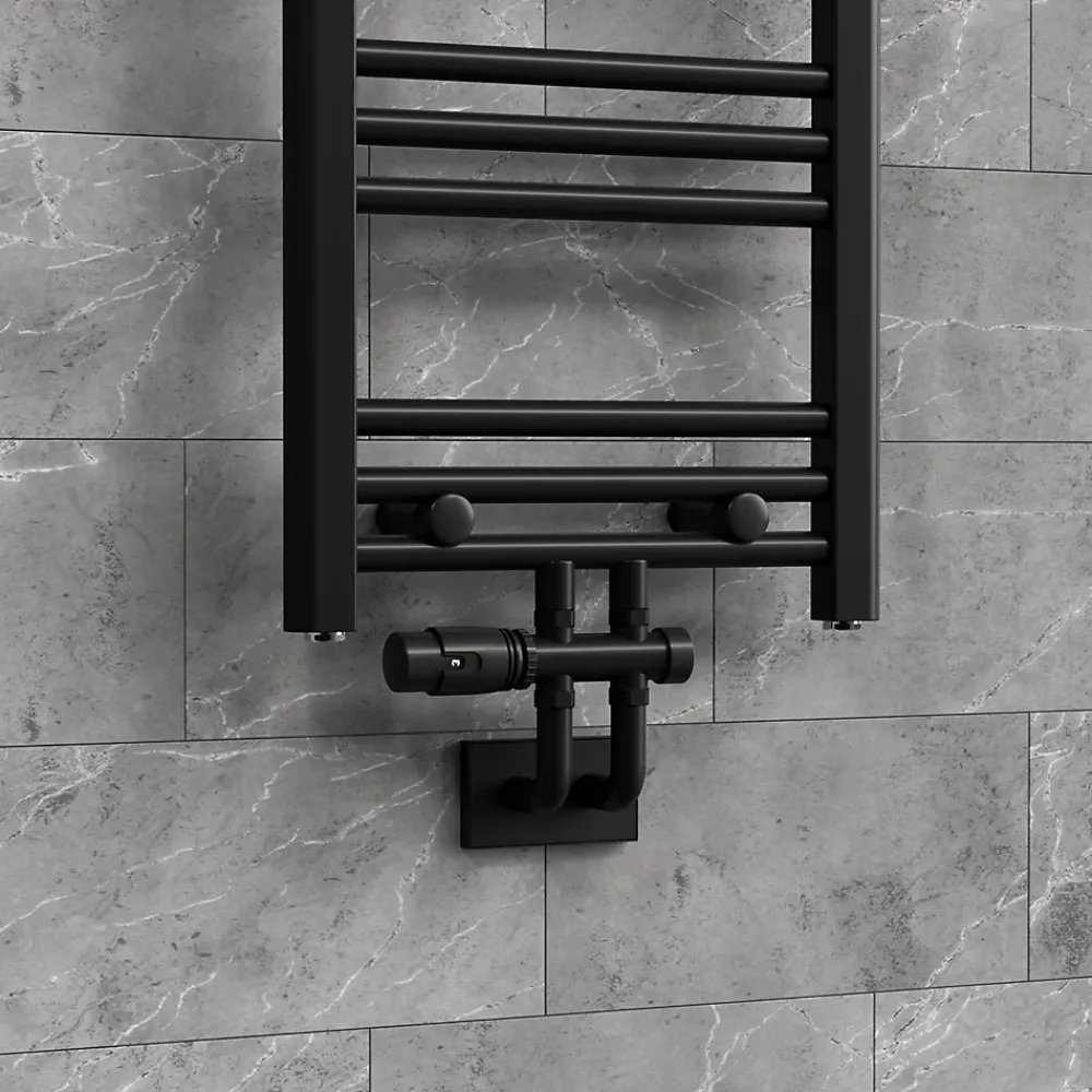 Sèche-Serviettes Eau Chaude|Luxebath Set vanne thermostatique passage noir pour radiateur de salle de bain à raccord central