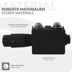 Luxebath Set vanne thermostatique universel noir pour radiateur de salle de bain à raccord central