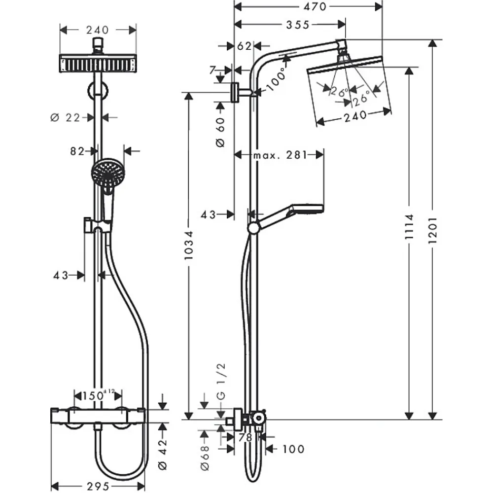 Colonne De Douche Hydromassante|Hansgrohe Showerpipe Crometta E 240 Set de douche 1 jet, Chrome (HG-27271000)