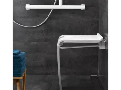 Siège De Douche|Pellet Siège de douche ARSIS escamotable avec béquille automatique - Assise blanche et piètement époxy blanc