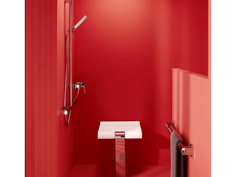 Siège De Douche|Pellet Siège de douche ARSIS escamotable avec béquille automatique - Assise blanche et piètement époxy blanc