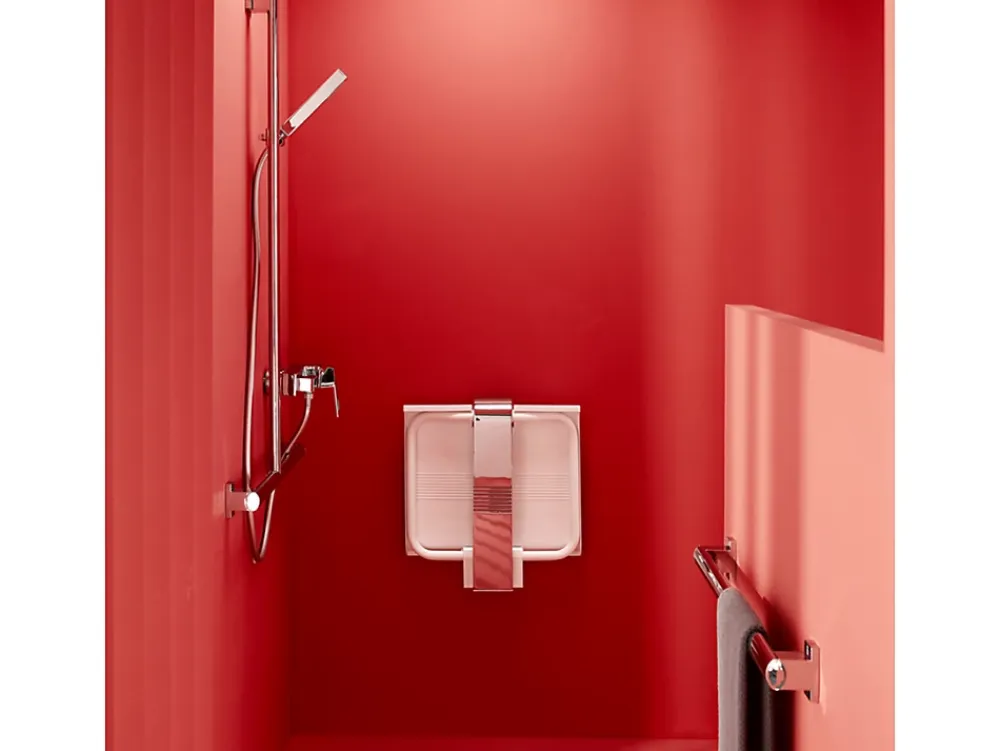 Siège De Douche|Pellet Siège de douche ARSIS escamotable avec béquille automatique - Assise blanche et piètement époxy blanc