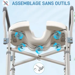 Homcom Siège de douche avec accoudoirs hauteur réglable antidérapant alu HDPE bleu balnc gris