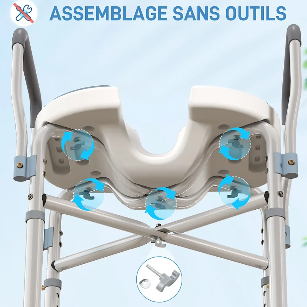Homcom Siège de douche avec accoudoirs hauteur réglable antidérapant alu HDPE bleu balnc gris