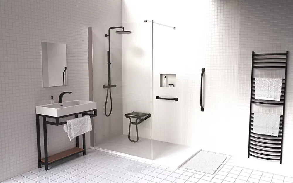 Godonnier Siège de douche en aluminium noir Confort charge maximale 150 kg