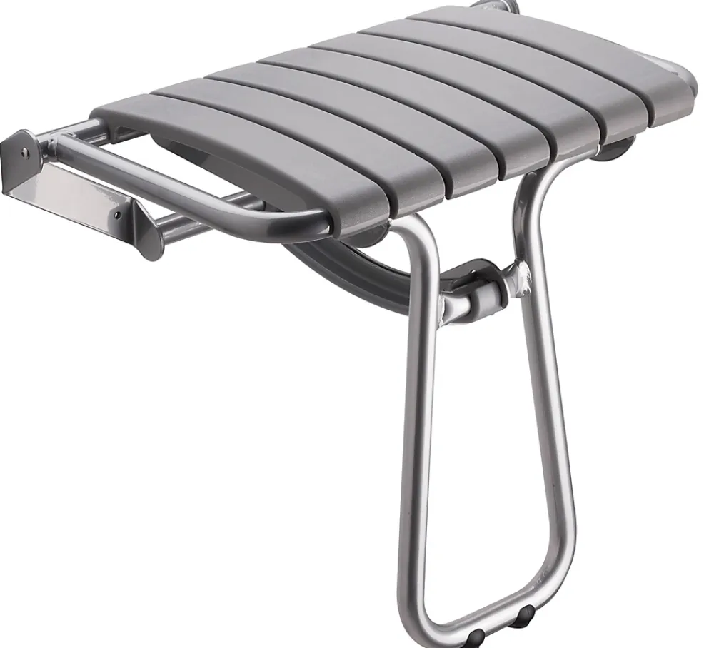Siège De Douche|Godonnier Siège de douche large et pliable, aluminium avec lattes grises, l.58,5 x H.50 x P.36 cm,