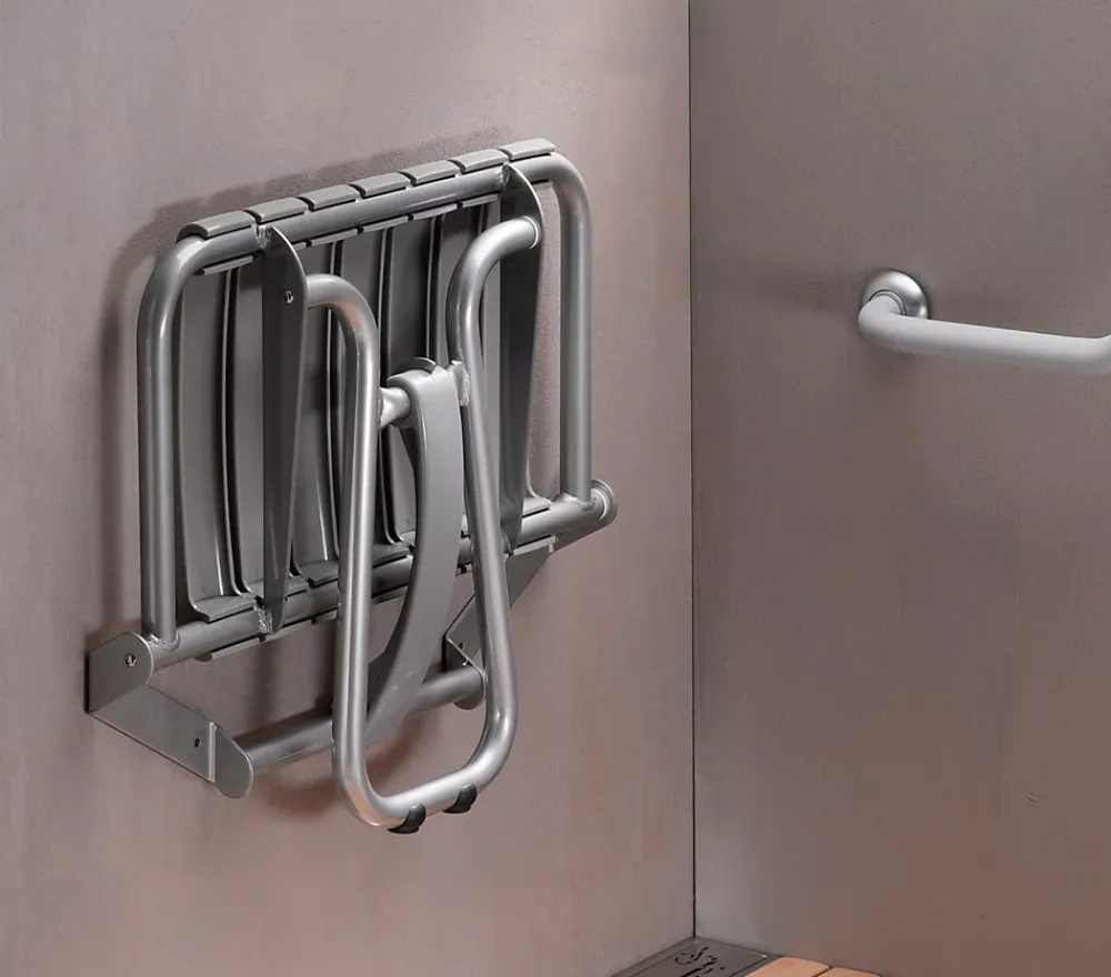 Siège De Douche|Godonnier Siège de douche large et pliable, aluminium avec lattes grises, l.58,5 x H.50 x P.36 cm,
