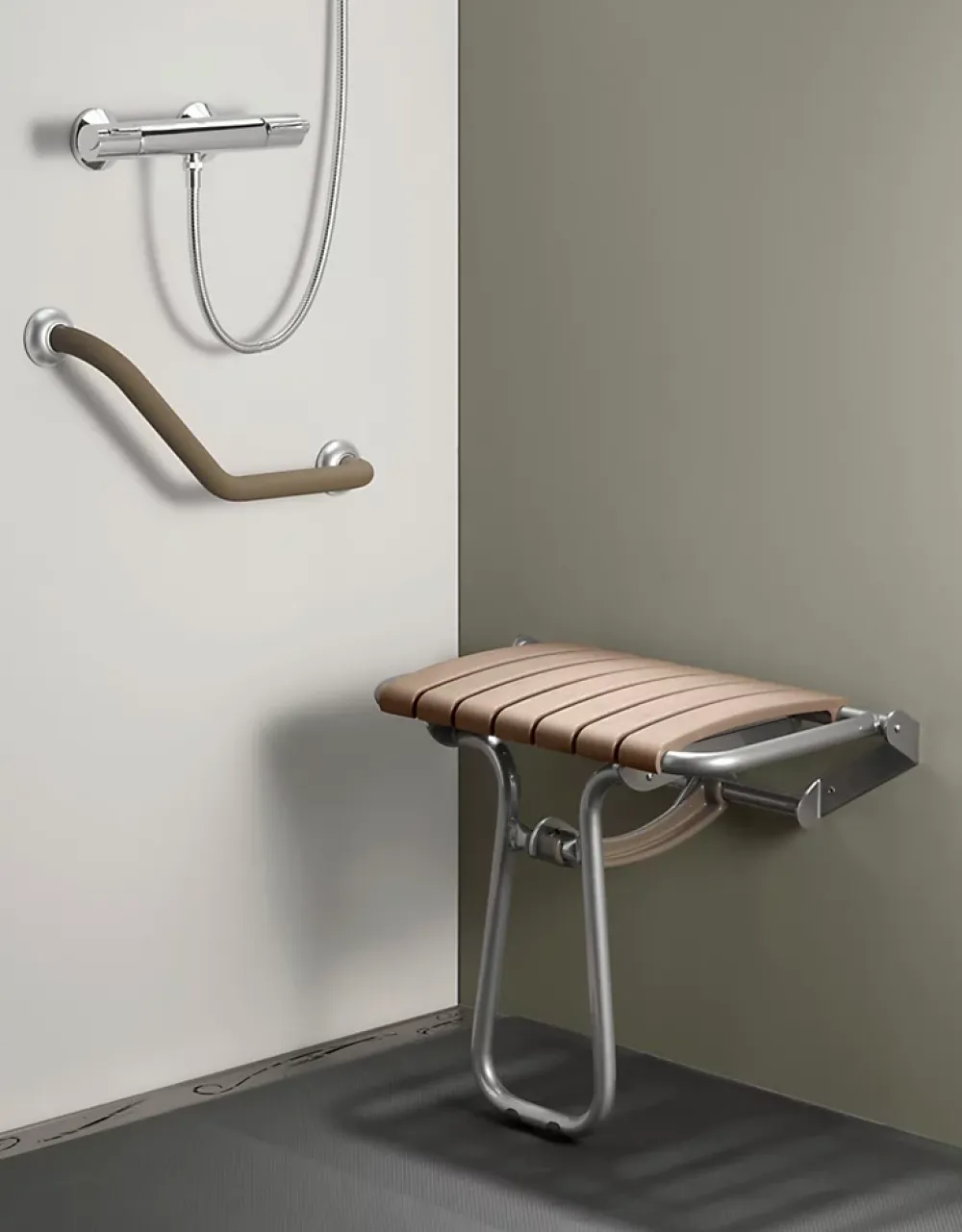 Siège De Douche|Godonnier Siège de douche large lattes taupe Godonier