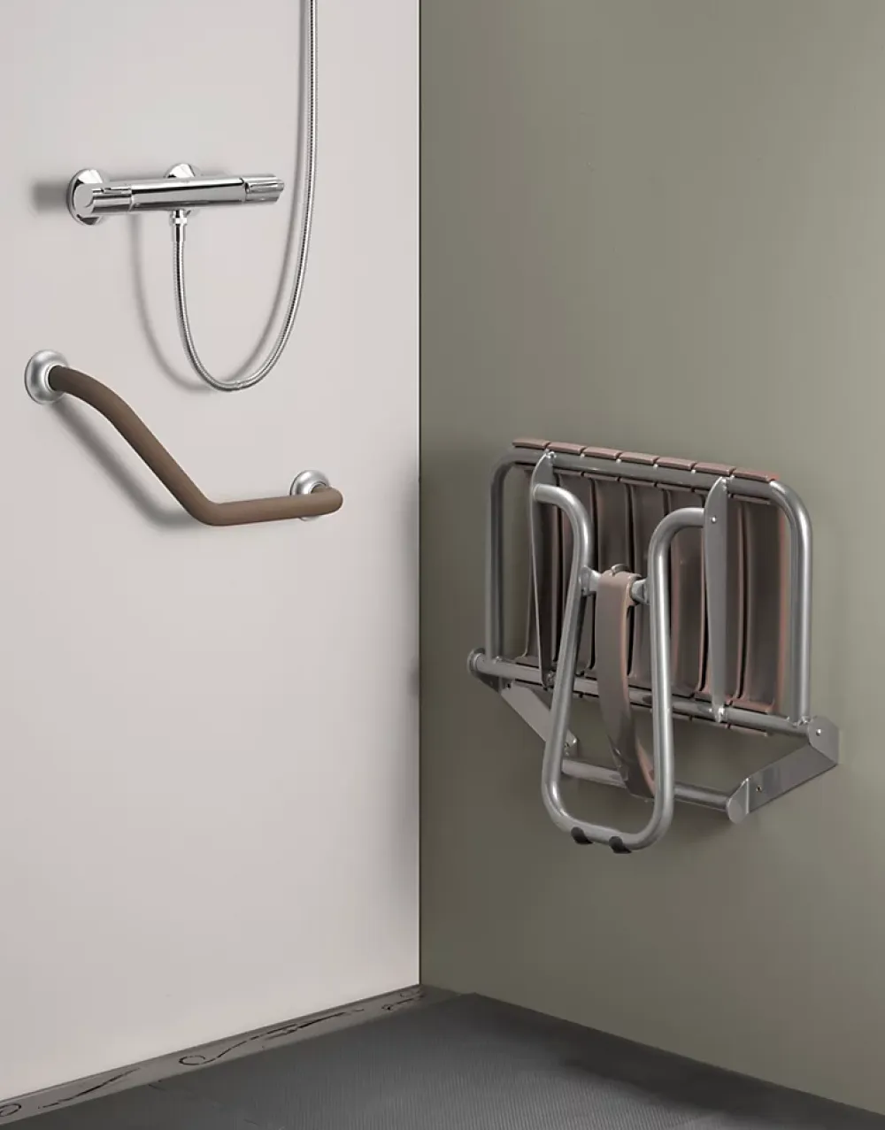 Siège De Douche|Godonnier Siège de douche large lattes taupe Godonier