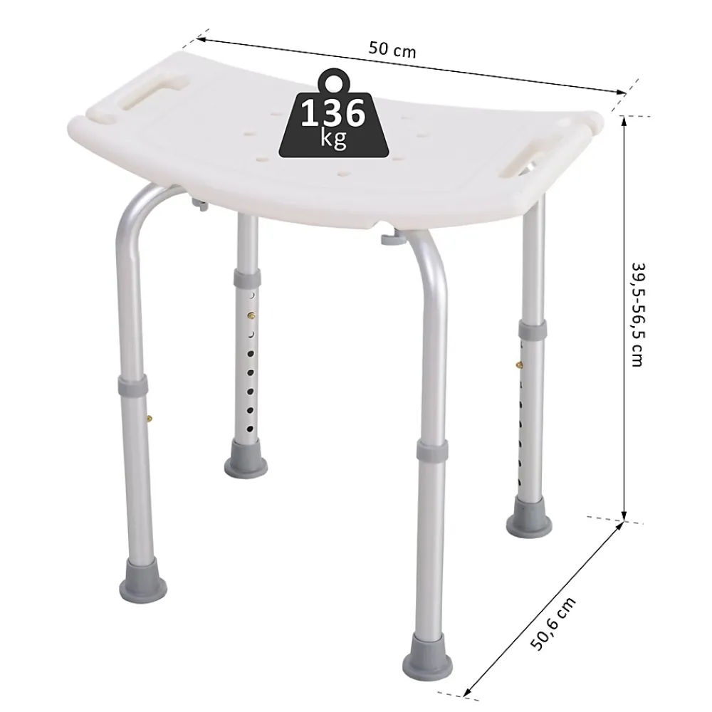 Siège De Douche|Homcom Siège de douche réglable en hauteur tabouret de douche ergonomique pieds antidérapants charge max. 136 Kg alu HDPE blanc
